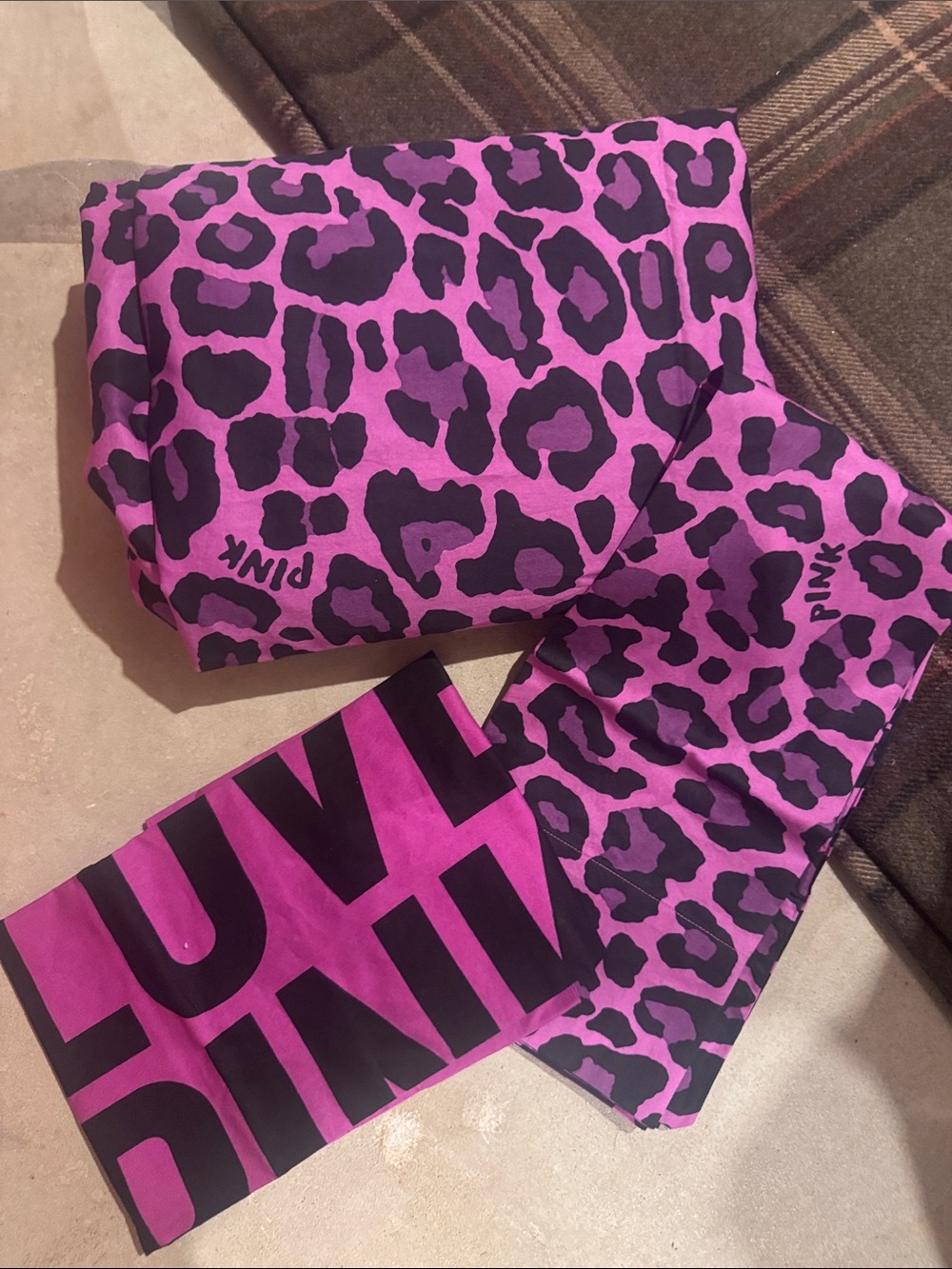 PINK Victoria's Secret pink Black Leopard flat sheet and pillowcase set 3 pcs